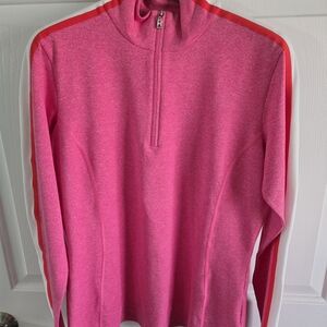 Bogner Milly 1/4 Zip Baselayer, Sz M/L, Pink w/White Mesh Stripe & Red Piping